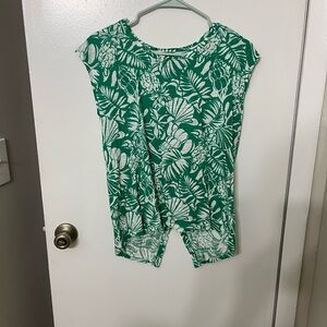 Nicole Miller Green Botanical Print Short Sleeve Top
